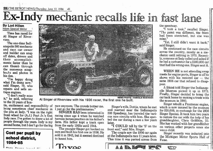 Singer Speedway - Article From Ron Singer (newer photo)